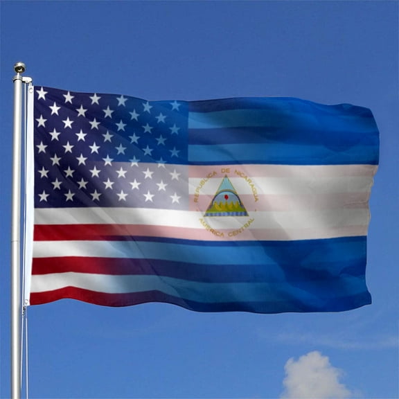 Bayyon Nicaraguan American Hybrid Flag Banner with Grommets 3x5Feet Man cave Decor