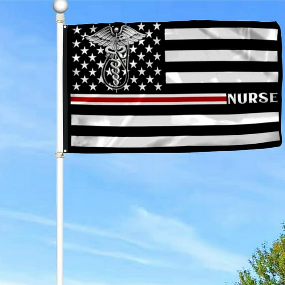 Bayyon Nurse Flag Thin Red Line Nurse Grommet Flag Banner with Grommets 3x5Feet Man cave Decor