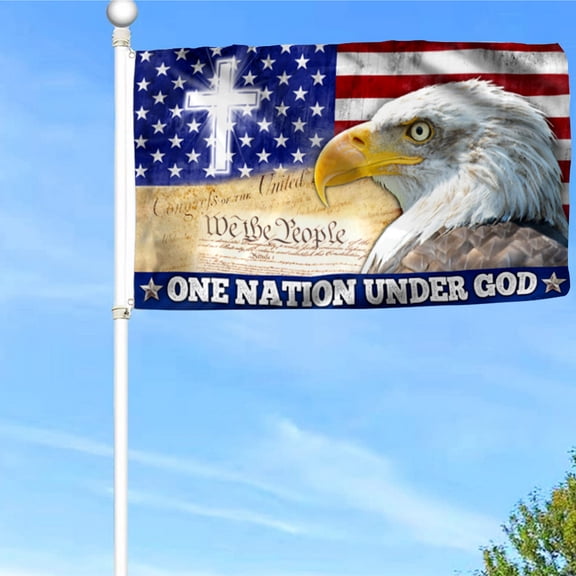 Bayyon One Nation Under God, Christian Cross American Eagle Grommet Flag Banner with Grommets 3x5Feet Man cave Decor