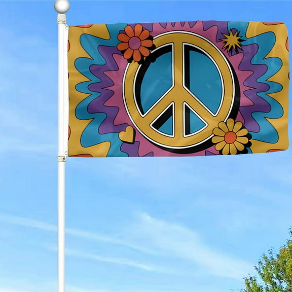 Bayyon Peace Flag Peace Symbol Flower Flag Banner with Grommets 3x5Feet Man cave Decor