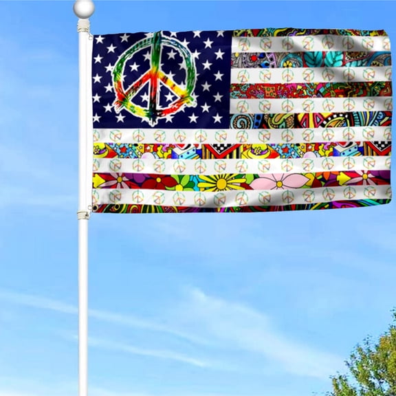 Bayyon Peace Sign Hippie American Grommet Flag Banner with Grommets 3x5Feet Man cave Decor