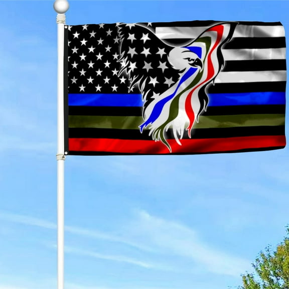 Bayyon Police Military and Fire Thin Line Eagle Grommet Flag USA Blue Green Red Line Flag Banner with Grommets 3x5Feet Man cave Decor