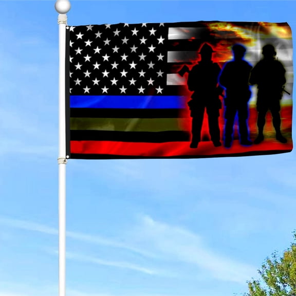 Bayyon Police Military and Fire Thin Line USA Blue Green Red Line Grommet Flag Banner with Grommets 3x5Feet Man cave Decor