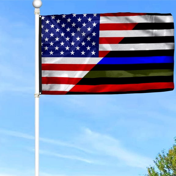 Bayyon Police Military and Fire Thin Line USA Blue Green Red Line Grommet Flag Banner with Grommets 3x5Feet Man cave Decor