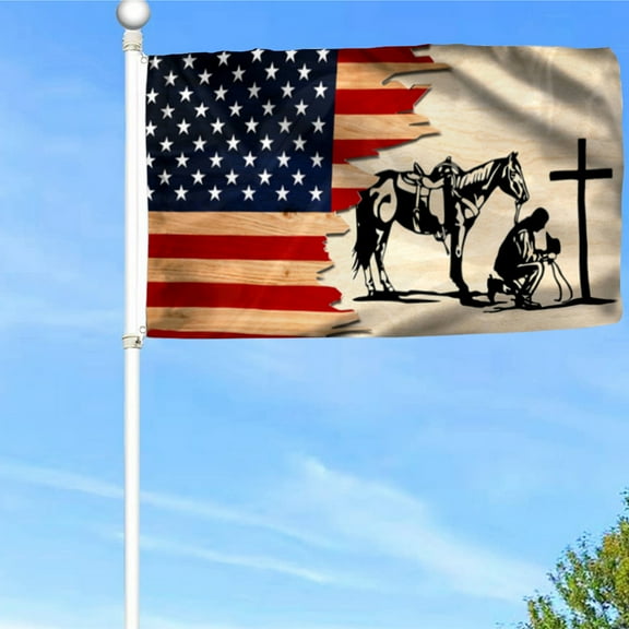 Bayyon Praying Cowboy with Cross Horse Grommet Flag Banner with Grommets 3x5Feet Man cave Decor