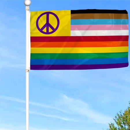 Bayyon Rainbow Peace Symbol Flag LGBT Gay Pride Flag Banner with Grommets 3x5Feet Man cave Decor