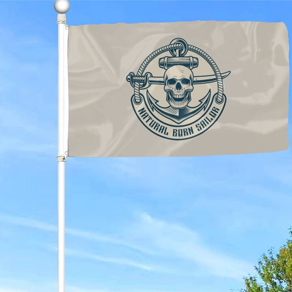 Bayyon Skull Anchor Boat Flag Banner with Grommets 3x5Feet Man cave Decor