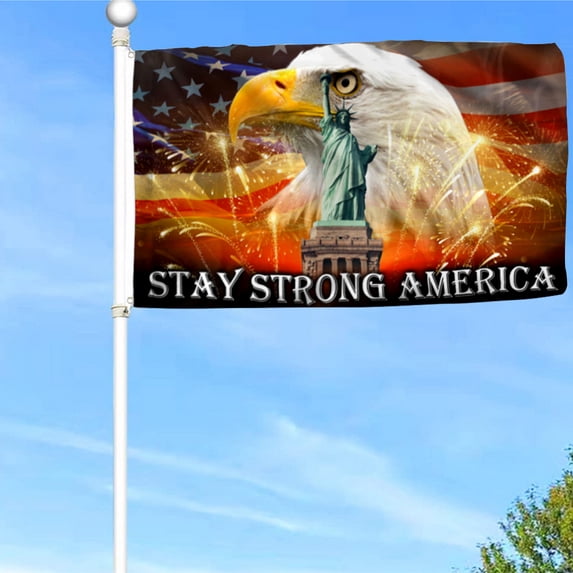 Bayyon Stay Strong America Eagle Happy Independence Day 4th of July Grommet Flag Banner with Grommets 3x5Feet Man cave Decor