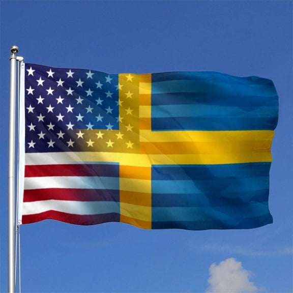Bayyon Swedish American Hybrid Flag Banner with Grommets 3x5Feet Man cave Decor