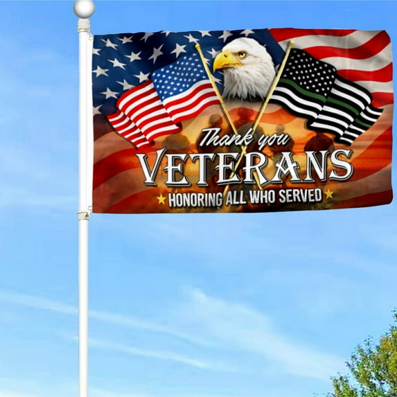 Bayyon Thank You Veterans, Memorial American Eagle Flag Banner with Grommets 3x5Feet Man cave Decor