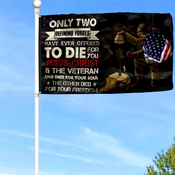 Bayyon Veteran Grommet Flag Owe To Jesus Christ And The Veteran Flag Banner with Grommets 3x5Feet Man cave Decor
