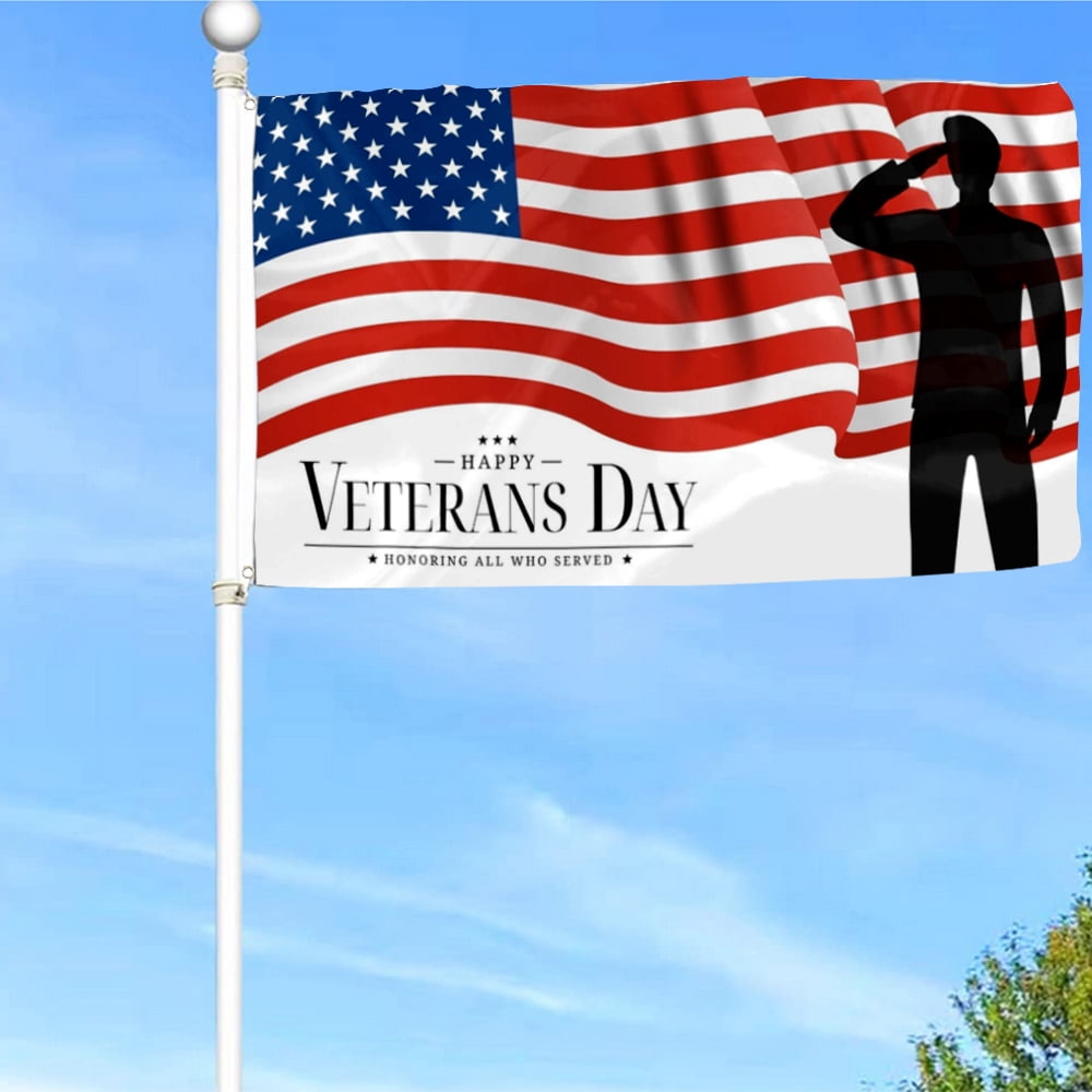 Bayyon Veterans Day with American Flag Banner with Grommets 3x5Feet Man ...