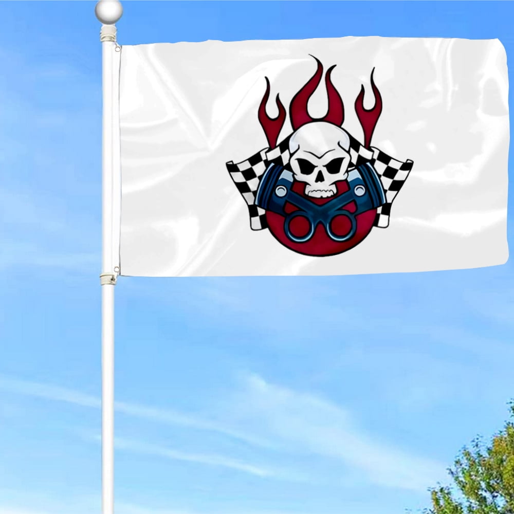 Bayyon Vibrant Flaming Racing Skull Flag Banner with Grommets 3x5Feet ...