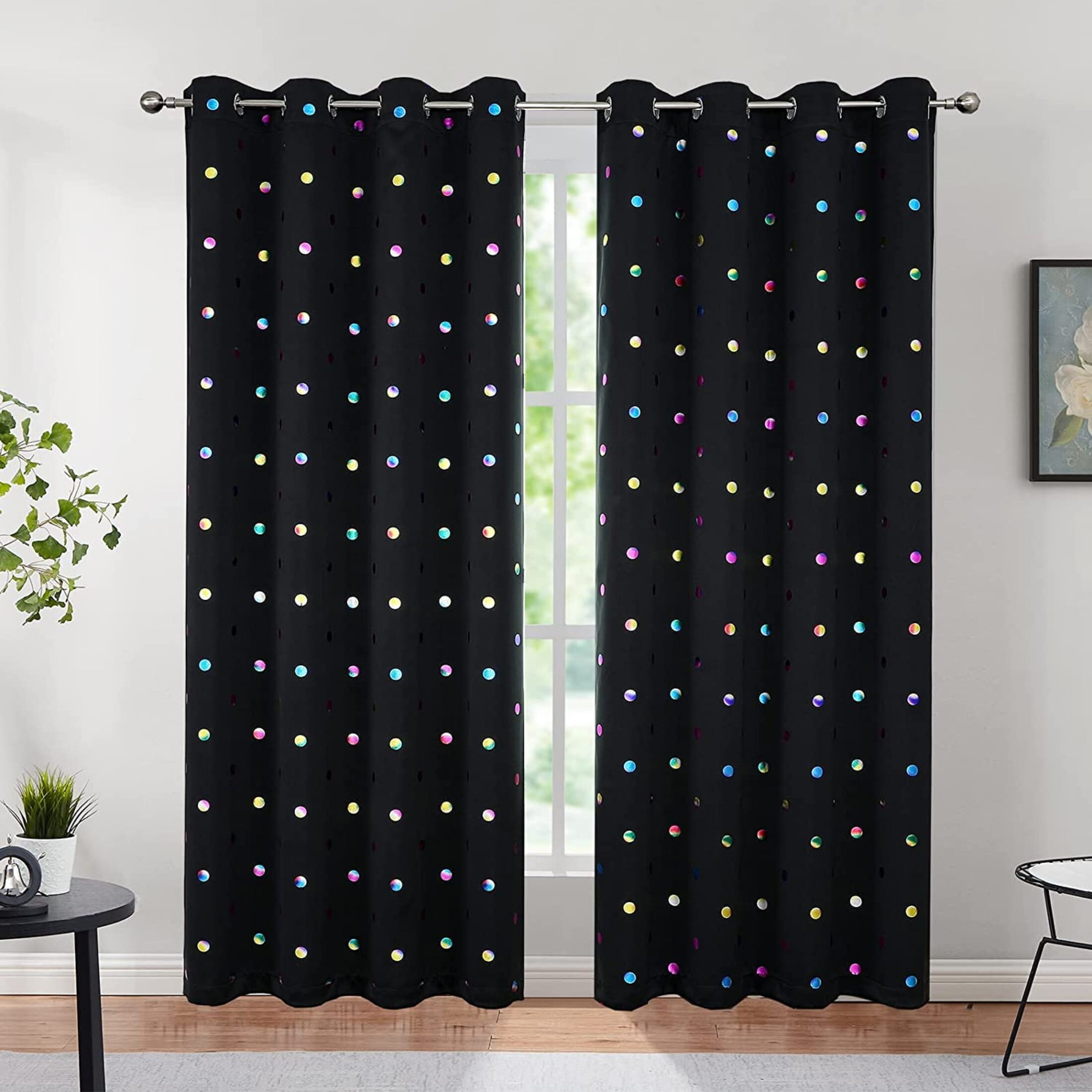 Bazaahm Full Blackout Curtain for Kids Juvenile Bedroom Polka Dots Grommet Window Drapes 54 Lx52 W 2