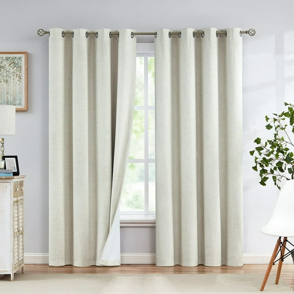Bazaahm Grey Linen 100% Blackout Curtain Panels for Bedroom Living Room 84"L x 52"W Energy Efficient Room Darkening Grommet Window Treatment Drapes 2 Panels