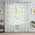 thumbnail image 1 of Bazaahm Lattice Grommet Sheer Curtains for Bedroom Linen Textured Embroidered White&Grey 84"L x 52"W 2pcs, 1 of 6