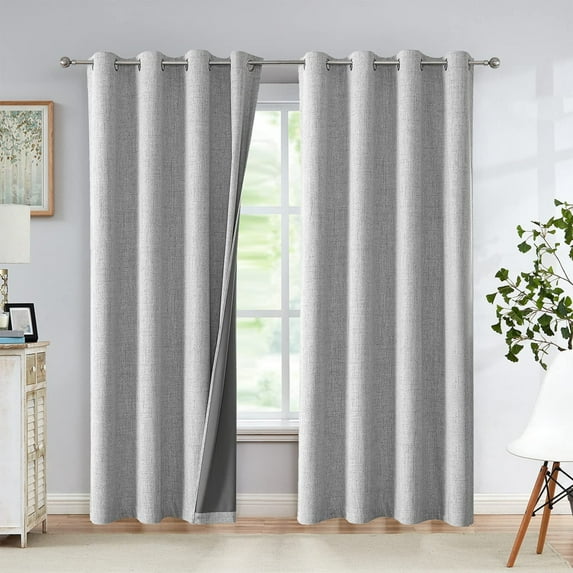 Bazaahm Natural Linen Blackout Curtains for Bedroom 84"Lx52"W Ivory Room Darkening Grommet Top,2