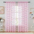 thumbnail image 1 of Bazaahm Sheer Pink Curtains for Kids Juvenile Girls Room 54"L x 52"W Boho Colorful Metallic Polka-Dots Printed Linen Texture Rod Pocket Window Drapes Set of 2, 1 of 6