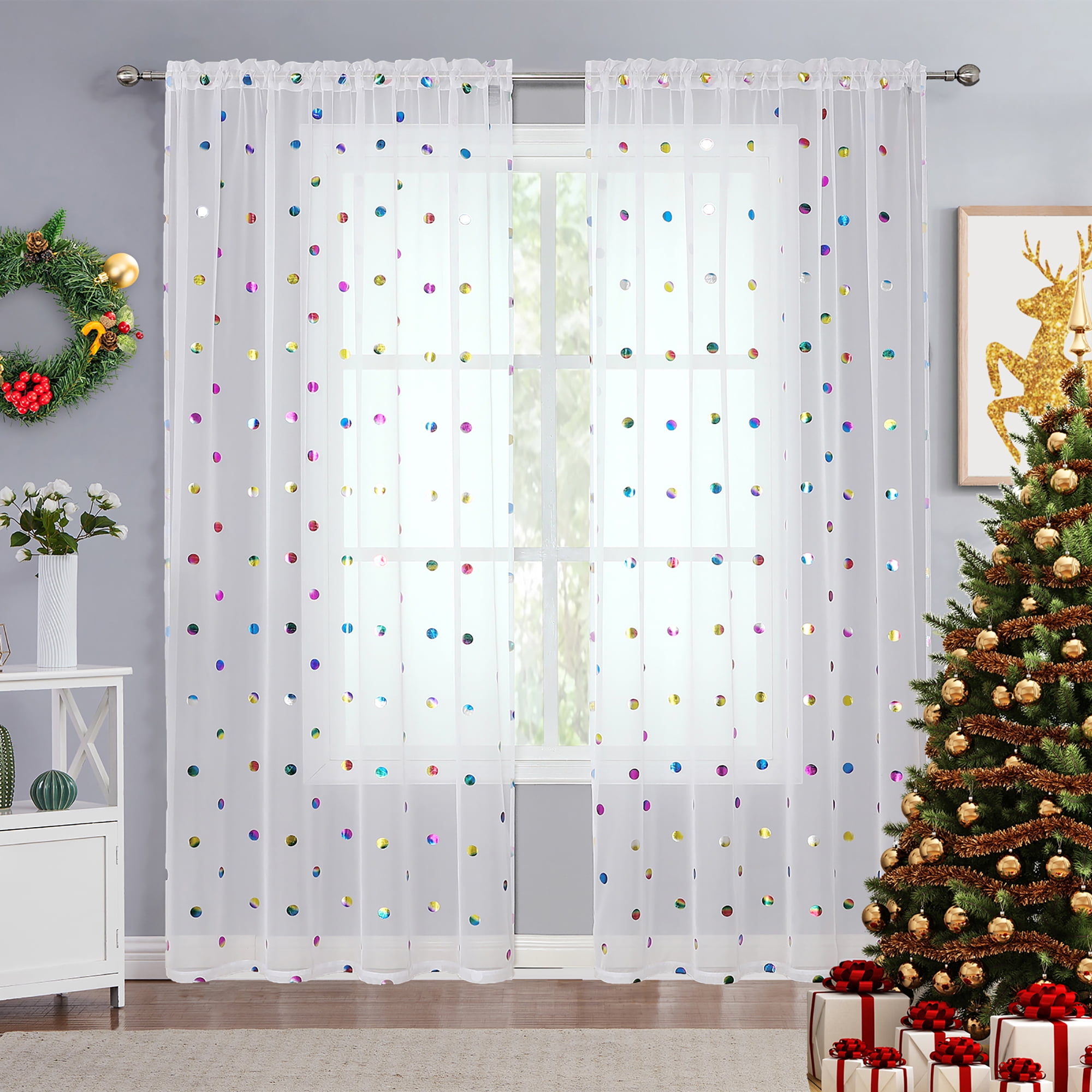 Bazaahm White Sheer Metallic Curtains Living Room Light Filtering 2 Panels 84 L X 52 W Colorful Polka Dots Printed Linen Voile Drapes Kids Juvenile B 151ca2a5 79ff 4809 885c Bd897f4bd1b5.63627a818effa6ed0312bb9dcd346a19 