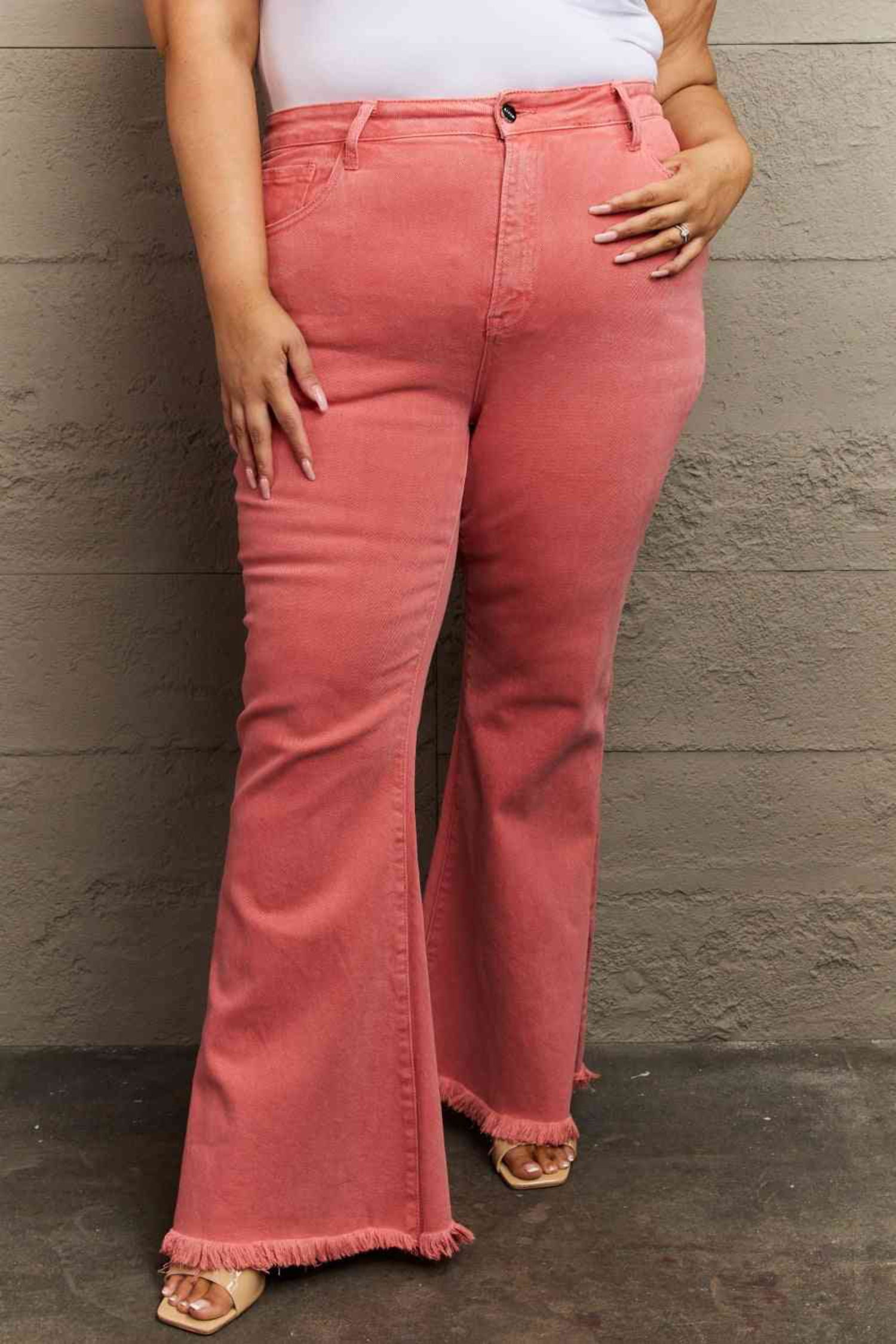 High Waist Slit Hem Flared Jeans