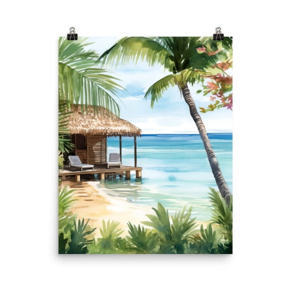 Bazaruto Island Print, Tropical Mozambique Beach Hut Wall Art, Africa Coastal Decor, Exotic Seaside Poster, Paradise Island Art Home Decor #3950, Unframed Canvas Size 12x18