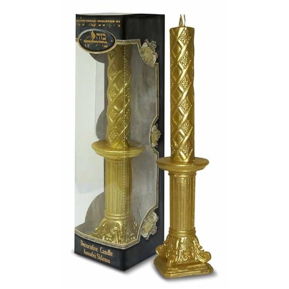 Bazeh Madlukin 71118B 2.5 x 2.5 x 11 in. Decorative Havdalah Candle with Amudei Shlomo Gold Candle On Gold Pole