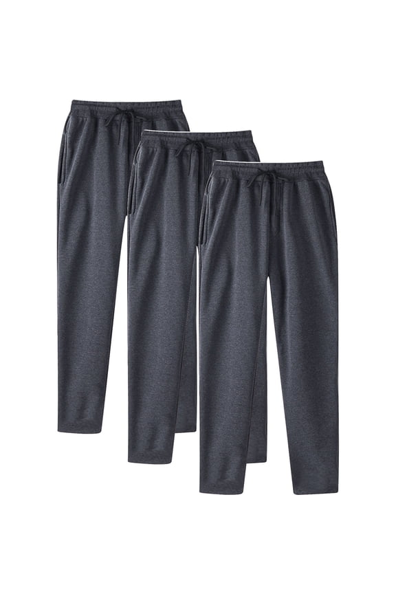 3 Pack Mens Jogging Bottoms with Pockets Elastic Waist Gym Trousers for Men Plain Colour Straight Leg Track Bottom Casual Drawstring Sweatpants Fashion Athletic Pants