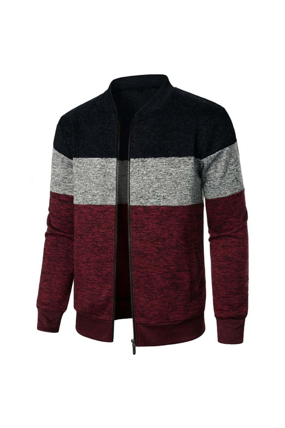 Bomber Jacket Men Lightweight Long Sleeve Jackets Colour Block Stand Collar Sports Jacket Fashion Patchwork Slim Fit Coats with Pockets Smart Casual Spring Autumn Outwear
