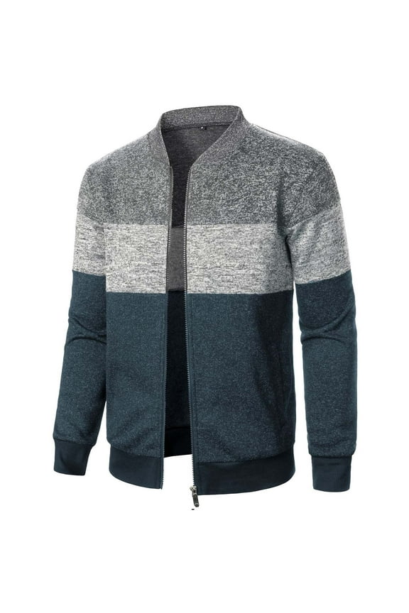 Bomber Jacket Men Lightweight Long Sleeve Jackets Colour Block Stand Collar Sports Jacket Fashion Patchwork Slim Fit Coats with Pockets Smart Casual Spring Autumn Outwear