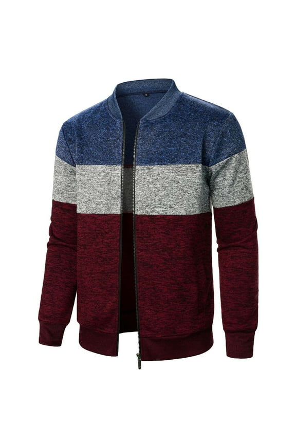 Bomber Jacket Men Lightweight Long Sleeve Jackets Colour Block Stand Collar Sports Jacket Fashion Patchwork Slim Fit Coats with Pockets Smart Casual Spring Autumn Outwear