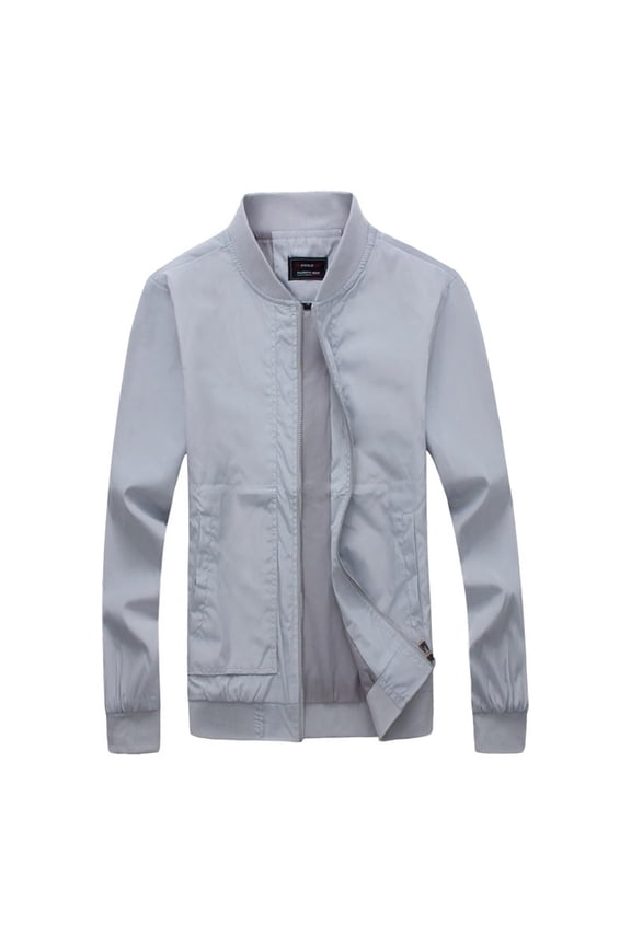 Bomber Jacket Men Lightweight Zip Up Pilot Jackets Long Sleeve Slim Fit Aviator Jacket Plain Stand Up Collar Flight Jackets Ribbed Cuff Fitted Casual Outwear Spring Coats