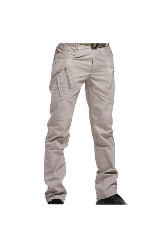 Cargo Trousers for Men Cotton Combat Work Trouser with Zip Pockets Solid Straight Leg Workwear Pants Ripstop Heavy Duty Utility Bottoms Outdoor Camping Hiking Clothes M-5XL