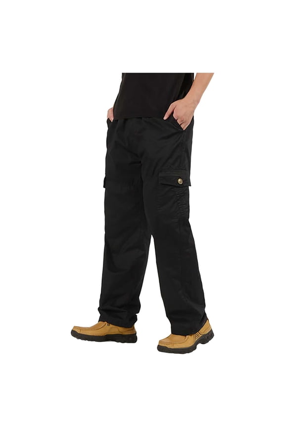 Cargo Trousers for Men Elastic Waist Work Pants Solid Combat Pant with Pockets Relaxed Fit Drawstring Bottoms Durable Utility Trouser Casual Daily Wear Plus Size M-6XL