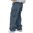 thumbnail image 1 of Bazeneo Cargo Trousers for Men Elasticated Waist Spring Work Trousers Wide Leg Oversized Workwear Plain Loose Fit Joggers Bottoms Multi Pocket Drawstring Casual Pants Plus Size, 1 of 8