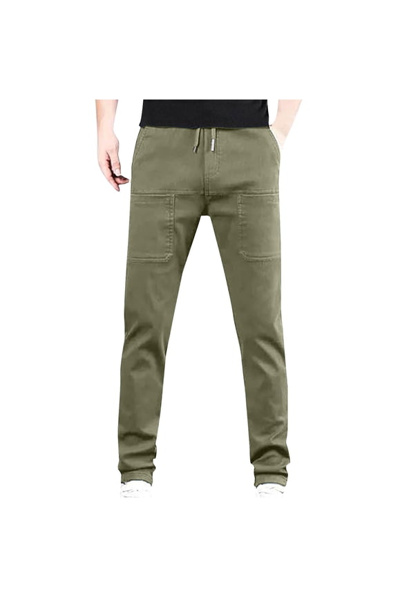 Cargo Trousers for Men Waterproof Work Trouser with Pockets Elastic Waist Drawstring Workwear Plain Slim Fit Combat Pants Outdoors Camping Hiking Clothes All Waist Sizes