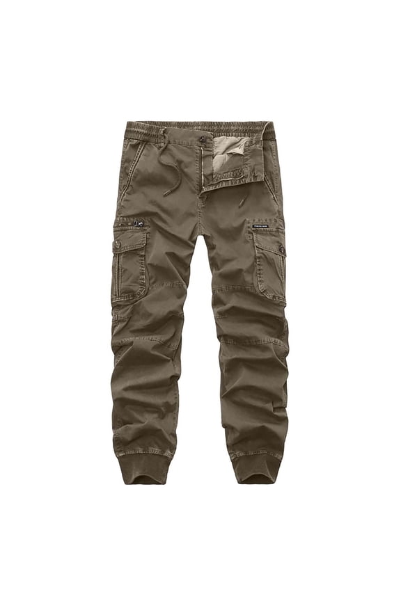 Cargo Trousers for Men Zip Pocket Cuffed Jogging Bottoms Elastic Waist Work Trouser Drawstring Casual Joggers Wash Regular Fit Workwear Outdoor Climbing Walking Clothes