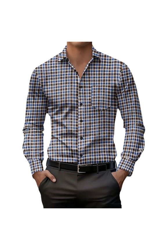 Check Shirts for Men Business Casual Long Sleeve Formal Shirts Slim Fit Button Down Dress Shirt Mens Plaid Shirts with Pocket Fashion Tartan Tops Office Dinner Clothes