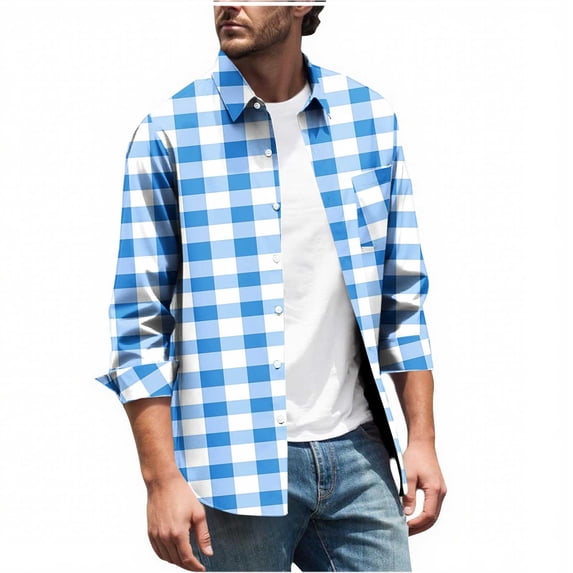 Bazeneo Checked Shirt Mens Long Sleeve Designer Shacket Regular Fit Overshirt Button Up Plaid Shirts Lapel Collar Work Shirt Jacket Lightweight Tops Stylish Spring Outfits for Men
