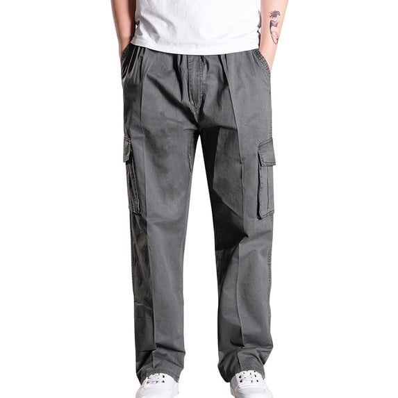 Bazeneo Chinos Trousers Men Loose Fit Cotton Casual Pants Straight Leg Elastic Waist Work Trouser Solid Colour Comfy Workwear with Pockets Outdoor Hiking Outfits Plus Size L-6XL