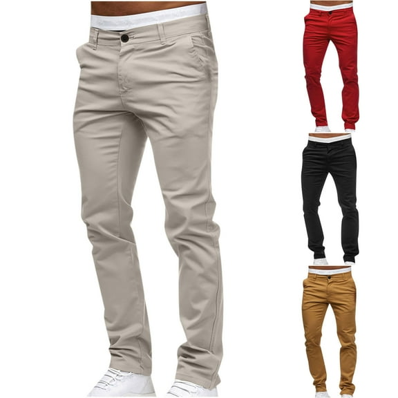 Bazeneo Chinos Trousers Men Regular Fit Summer Chino Trousers Straight Leg Flat Front Casual Pants Solid Colour Comfy Bottoms with Pockets Lightweight Mens Daily Wear S-4XL