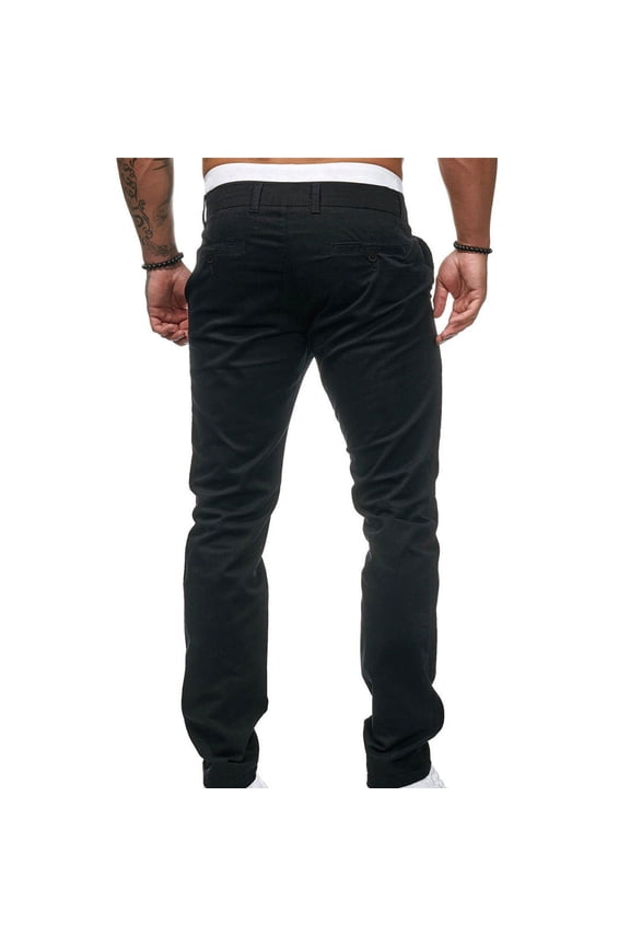Chinos Trousers Men Regular Fit Summer Chino Trousers Straight Leg Flat Front Casual Pants Solid Colour Comfy Bottoms with Pockets Lightweight Mens Daily Wear S-4XL