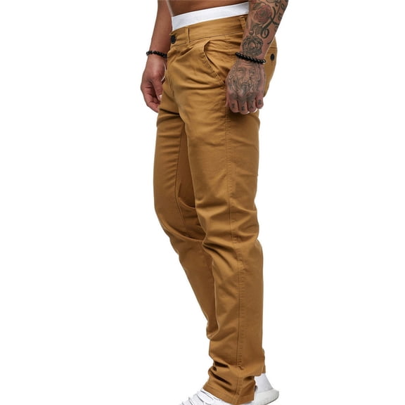 Bazeneo Chinos Trousers Men Regular Fit Summer Chino Trousers Straight Leg Flat Front Casual Pants Solid Colour Comfy Bottoms with Pockets Lightweight Mens Daily Wear S-4XL