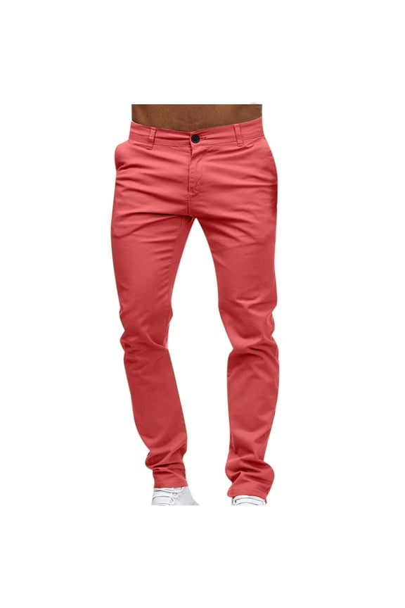 Chinos Trousers Men Regular Fit Summer Chino Trousers Straight Leg Flat Front Casual Pants Solid Colour Comfy Bottoms with Pockets Lightweight Mens Daily Wear S-4XL