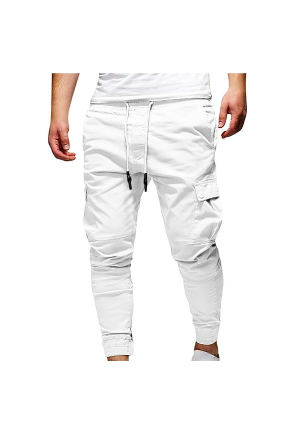 Combat Trousers for Men Elastic Waist Slim Fit Cargo Trouser Solid Colour Drawstring Workwear Durable Multi Pocket Work Pants Casual Fishing Climbing Mens Clothes M-4XL
