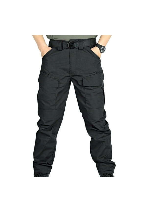 Combat Trousers for Men Multiple Pocket Cargo Tactical Trouser Plain Elastic Waist Work Pants Ripstop Loose Fit Workwear Mens Utility Bottoms Outdoor Camping Outfits