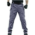 thumbnail image 1 of Bazeneo Combat Trousers for Men Plus Size Elastic Waist Cargo Work Trouser Solid Colour Relaxed Fit Workwear Ripstop Casual Utility Pants Mens Hiking Fishing Bottoms (No Belt), 1 of 4