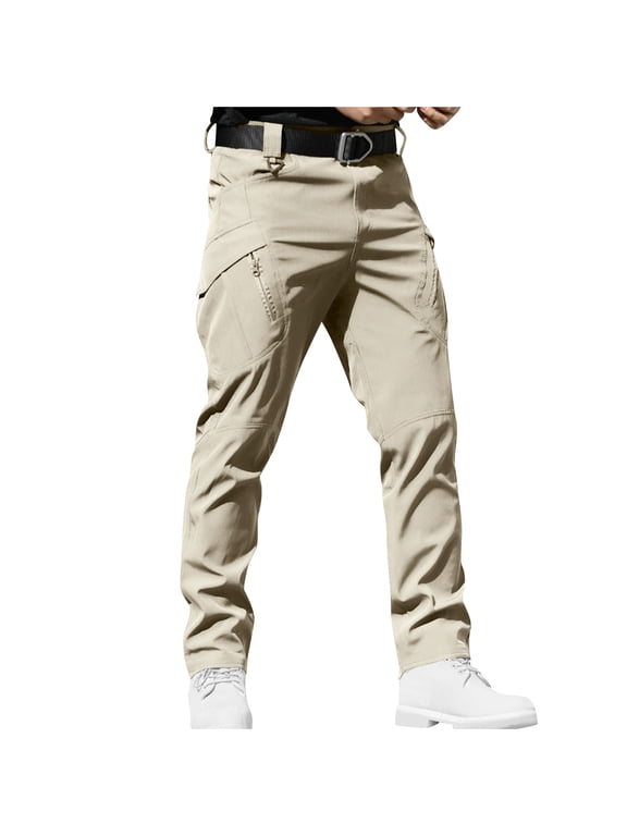 Combat Trousers for Men Waterproof Cargo Work Pants with Zip Pockets Plain Slim Fit Tactical Trouser Stretch Heavy Duty Utility Bottoms Outdoor Mens Climbing Walking Clothes