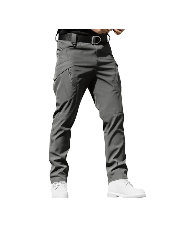 Combat Trousers for Men Waterproof Cargo Work Pants with Zip Pockets Plain Slim Fit Tactical Trouser Stretch Heavy Duty Utility Bottoms Outdoor Mens Climbing Walking Clothes