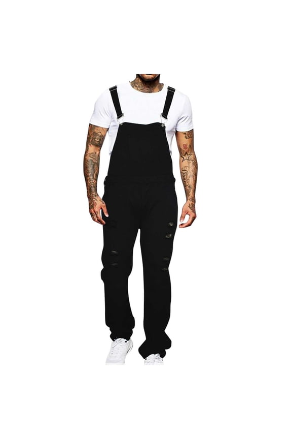 Dungarees Mens Bib and Brace Overalls for Men Ripped Regular Fit Work Overalls Washed Straight Leg Denim Dungarees Distressed Jumpsuit with Pockets Smart Casual Lounge Wear