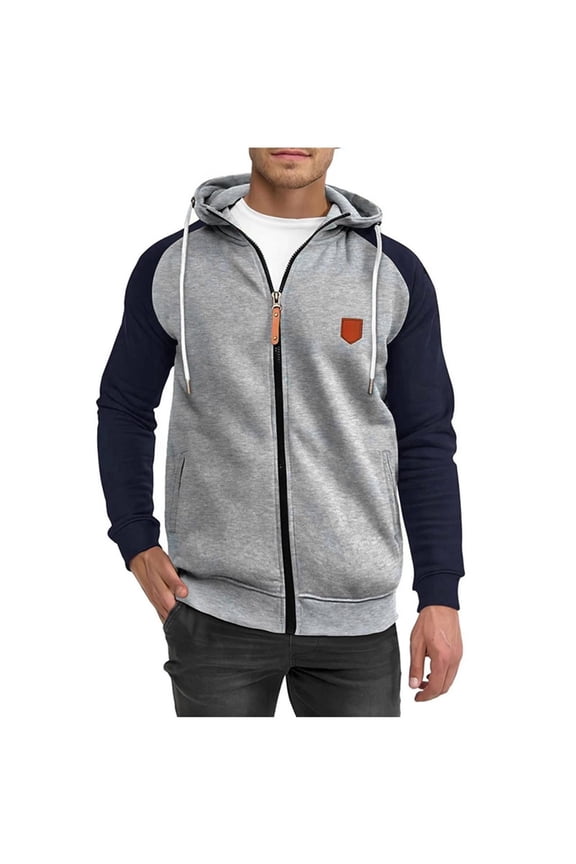 Gym Hoodie Men Full Zip Sports Jackets with Hood Long Sleeve Fleece Track Jacket Colour Block Regular Fit Hooded Top Zipped Cardigans Spring Casual Activewear